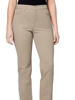 Gloria Vanderbilt Amanda Womens Mid Rise Stretch Fabric Straight Leg 12 Beige